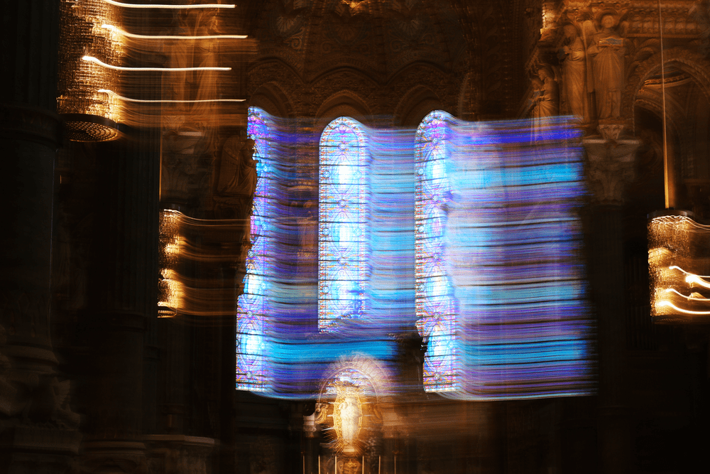 Abstract long exposure of stained glass inside a cathedral